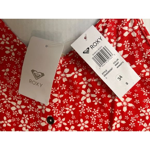Roxy Women Sz Small Seaside State Strappy Dress Poppy Red Floral - Picture 5 of 10